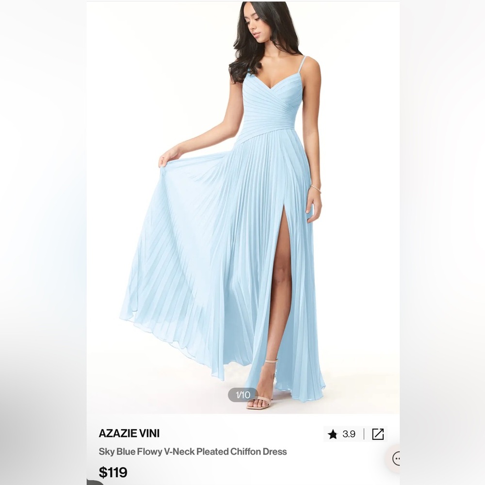 Azazie Vini Sky Blue Flowy V-Neck Pleated Chiffon Dress
